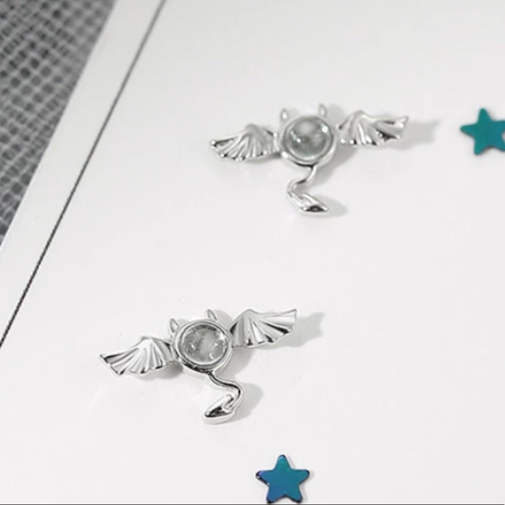 925 SS Lil Devil Bat Earrings Goth Glam - Picture 2 of 5